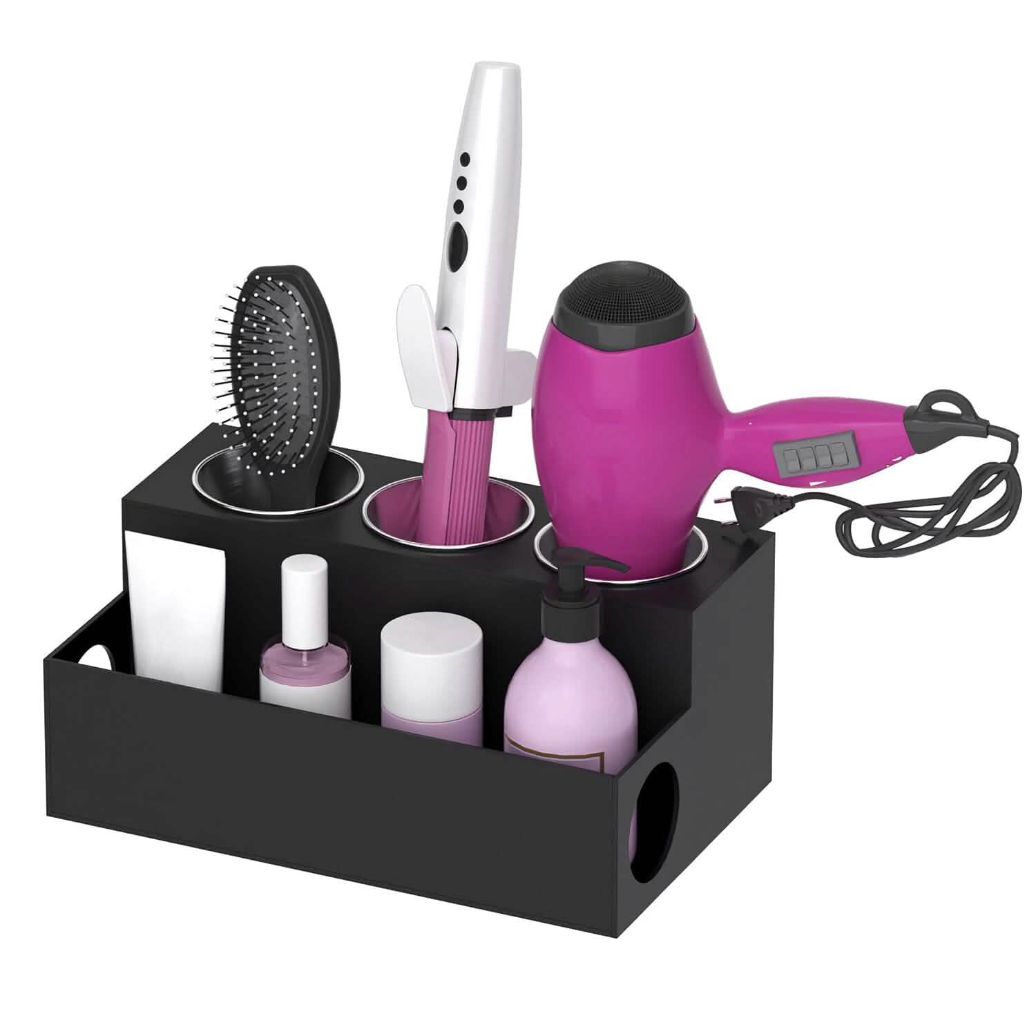 Hair Dryer Organizer with 3 Stainless Steel Cups Storage & Organization - Tophatter Daily Deals