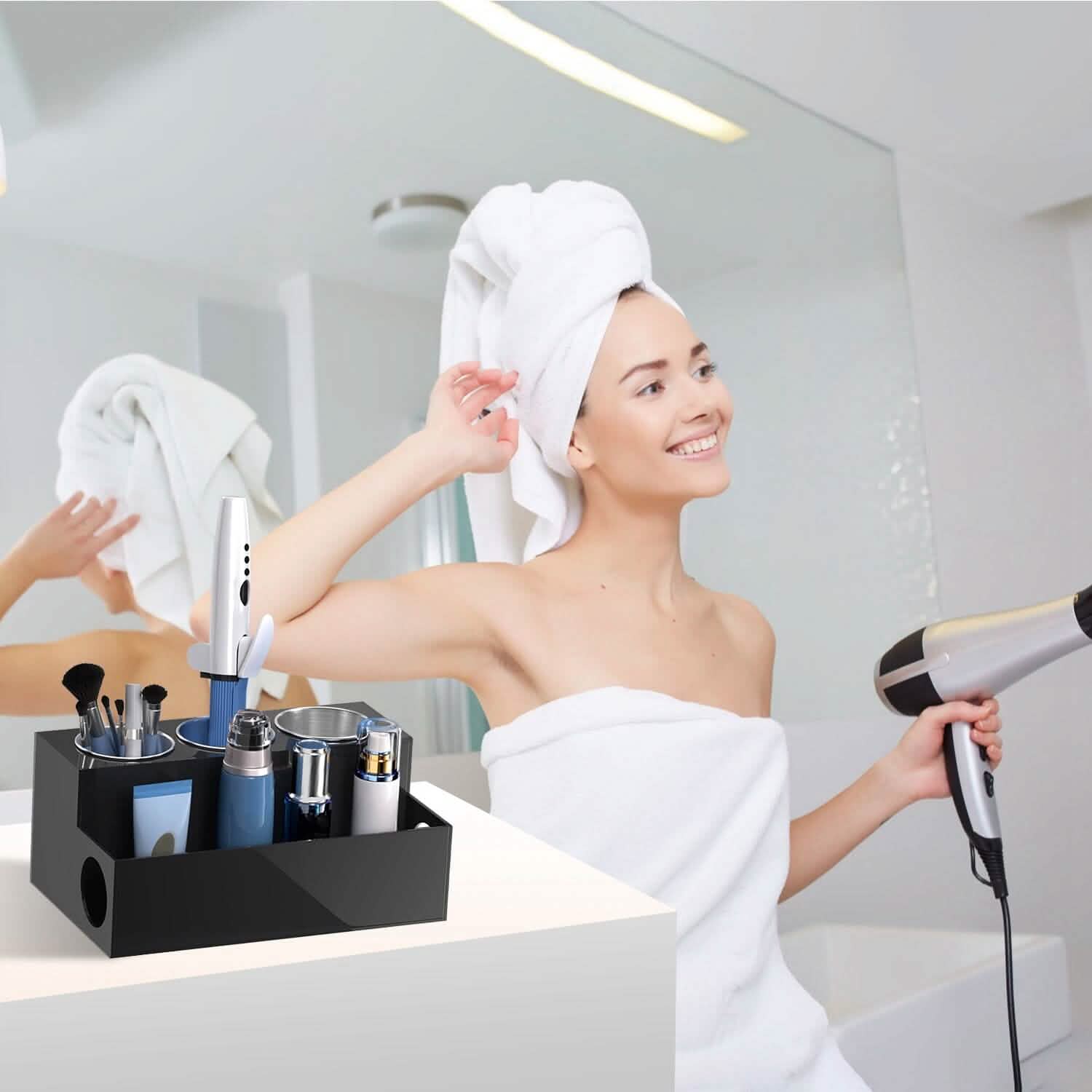 Hair Dryer Organizer with 3 Stainless Steel Cups Storage & Organization - Tophatter Daily Deals