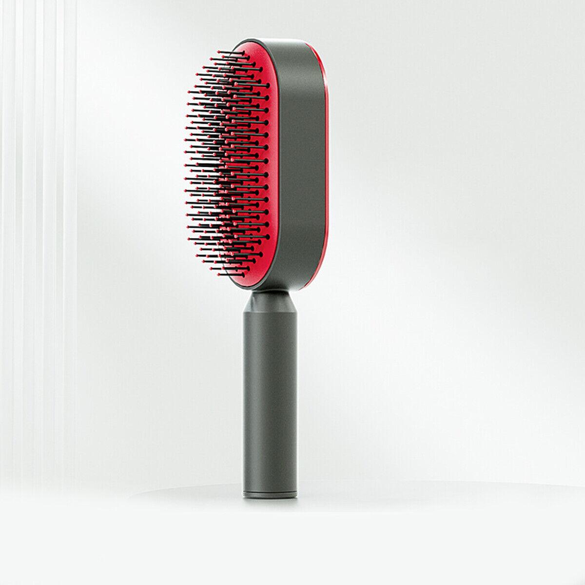 Self Cleaning Hair Brush - Air Cushion Comb Press Type Cleaning Design Comfortable Self-cleaning Hair Brush Red Hair Care - Tophatter Daily Deals