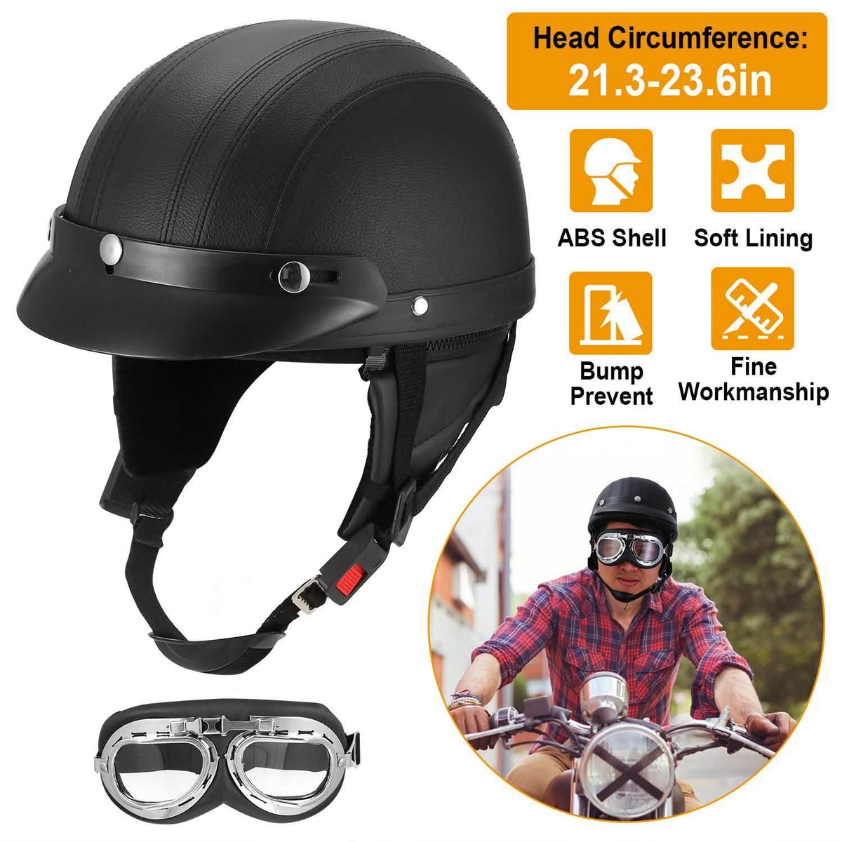 Half Motorcycle Helmet with Pilot Goggles Outdoor Recreation - Tophatter Daily Deals