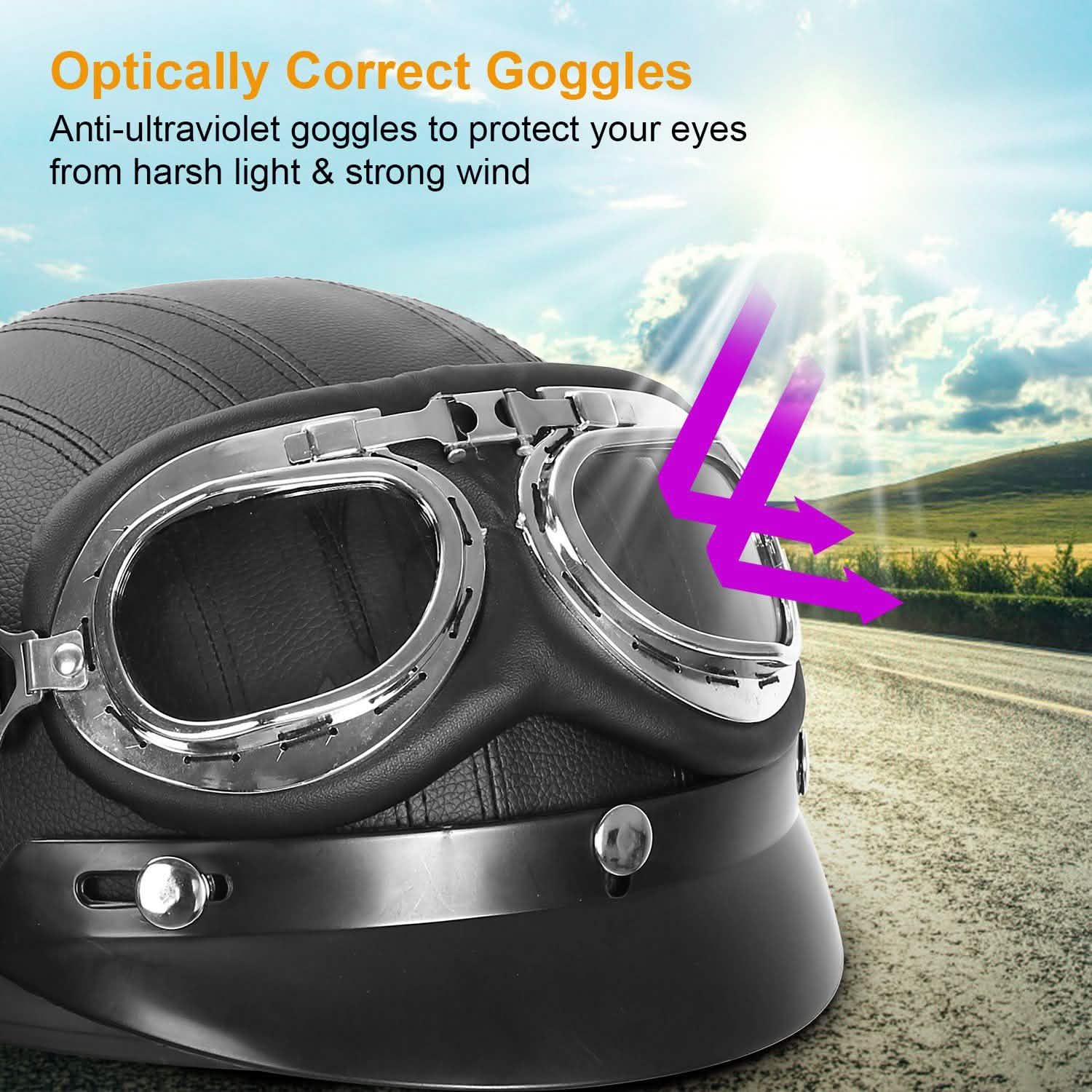 Half Motorcycle Helmet with Pilot Goggles Outdoor Recreation - Tophatter Daily Deals