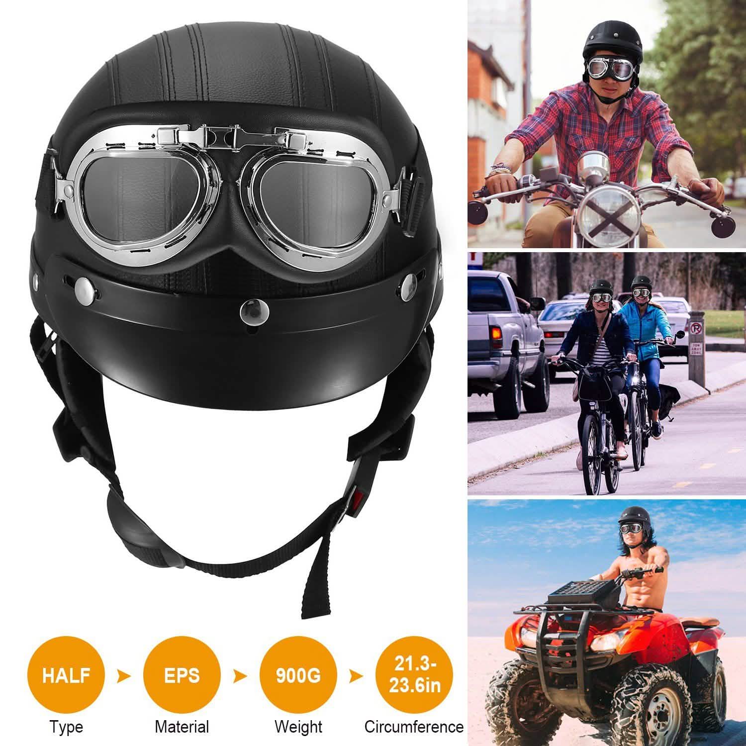 Half Motorcycle Helmet with Pilot Goggles Outdoor Recreation - Tophatter Daily Deals