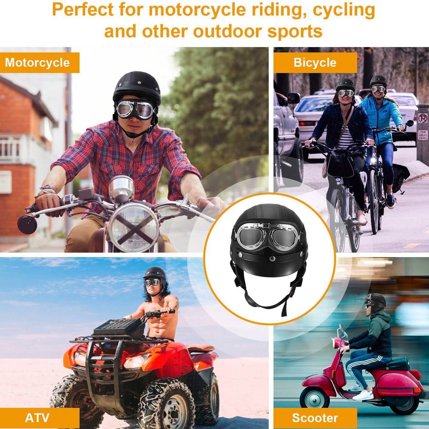 Half Motorcycle Helmet with Pilot Goggles Outdoor Recreation - Tophatter Daily Deals