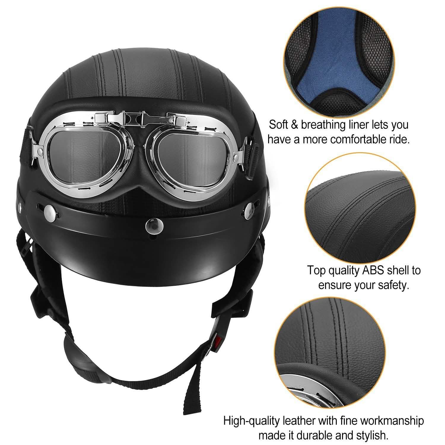 Half Motorcycle Helmet with Pilot Goggles Outdoor Recreation - Tophatter Daily Deals