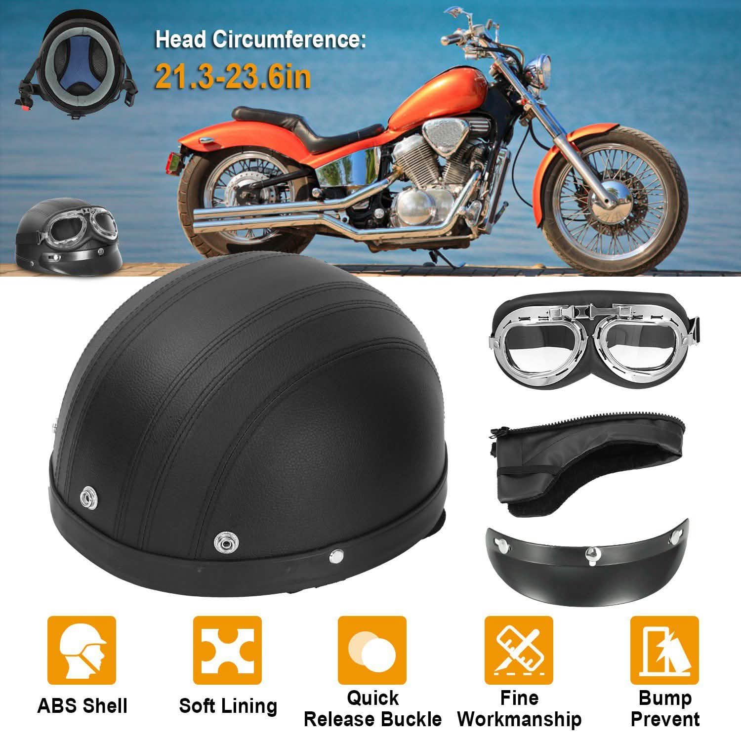 Half Motorcycle Helmet with Pilot Goggles Outdoor Recreation - Tophatter Daily Deals