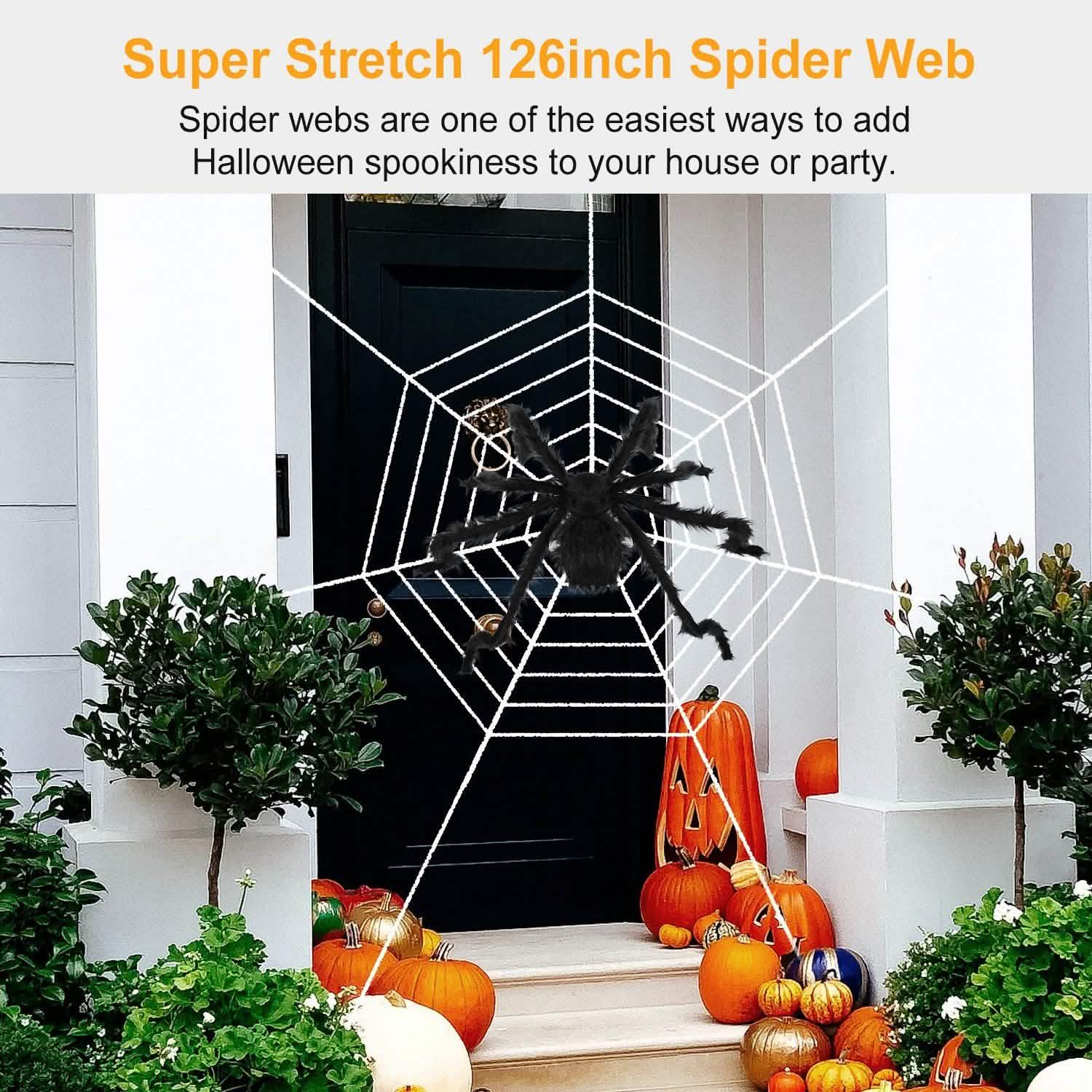 Halloween Decorations Spider Outdoor Stretch Cobweb Seasonal Decor - Tophatter Daily Deals