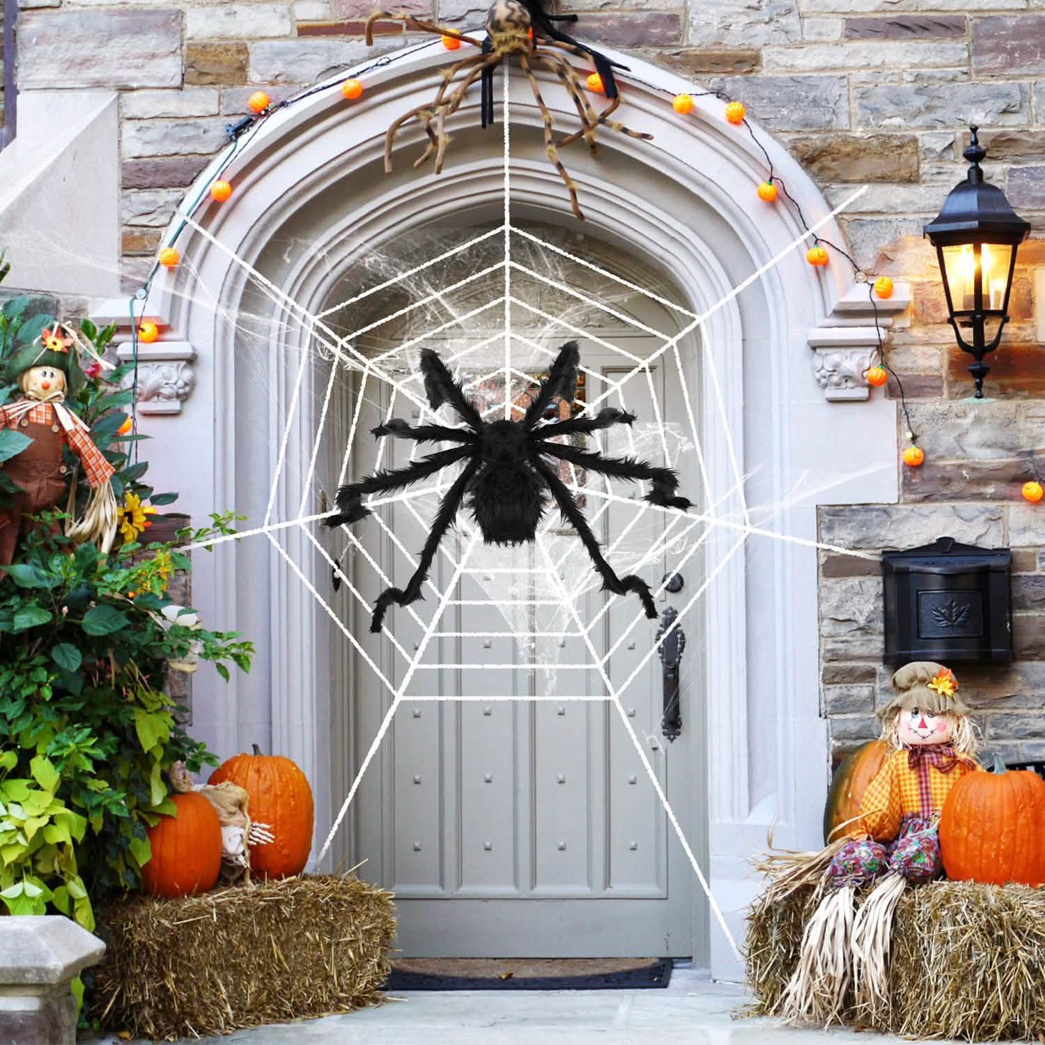 Halloween Decorations Spider Outdoor Stretch Cobweb Seasonal Decor - Tophatter Daily Deals