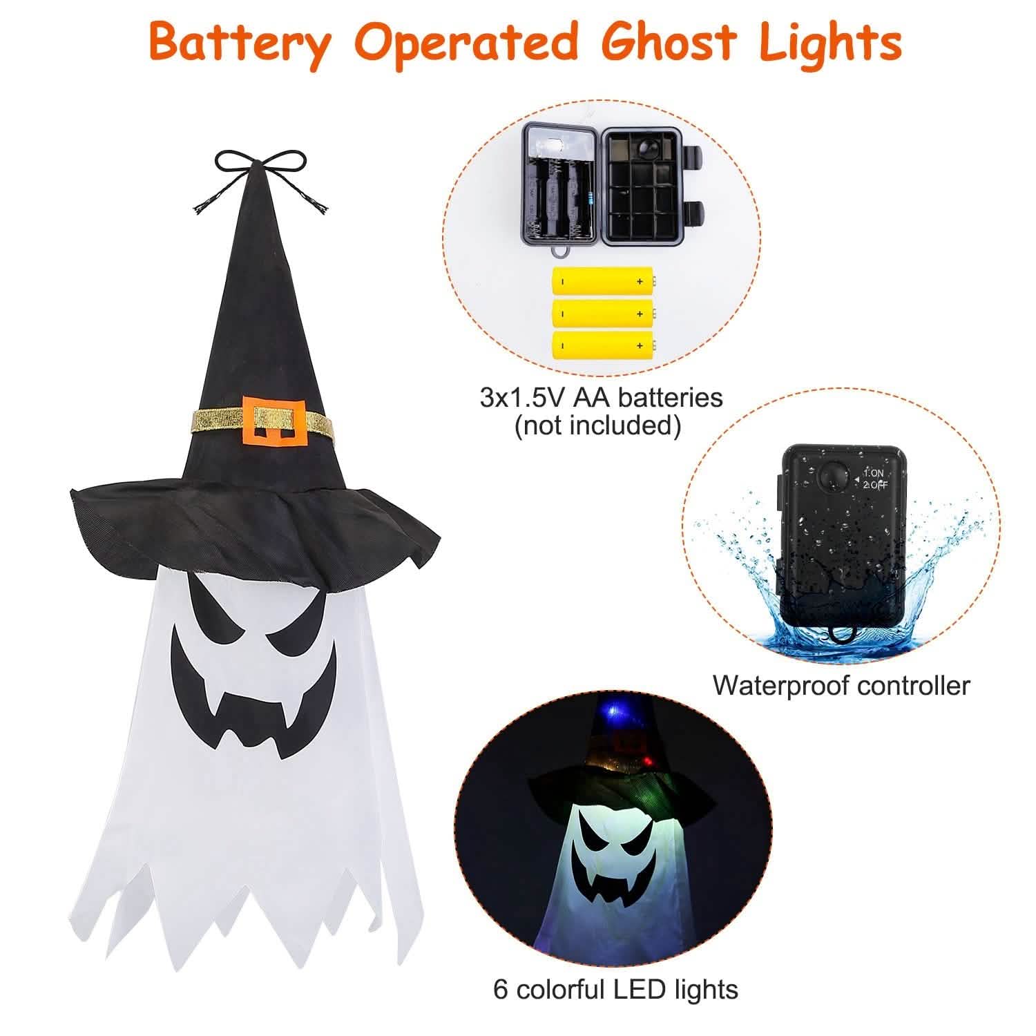 Halloween Ghost Witch Hat Hanging Light Lantern Seasonal Decor - Tophatter Daily Deals