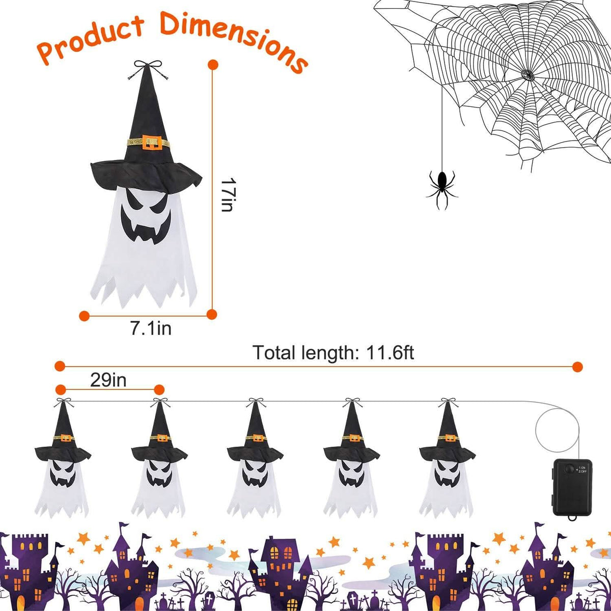 Halloween Ghost Witch Hat Hanging Light Lantern Seasonal Decor - Tophatter Daily Deals