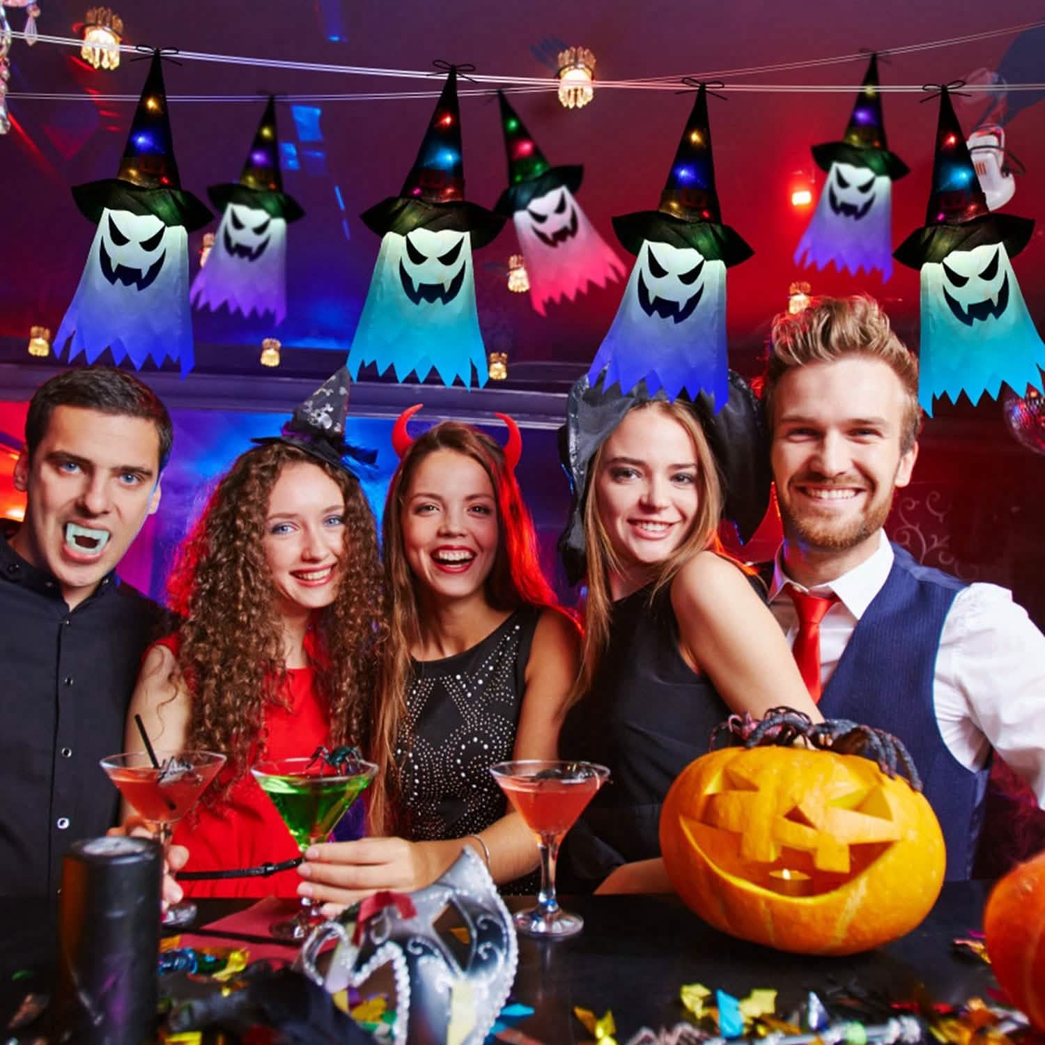 Halloween Ghost Witch Hat Hanging Light Lantern Seasonal Decor - Tophatter Daily Deals