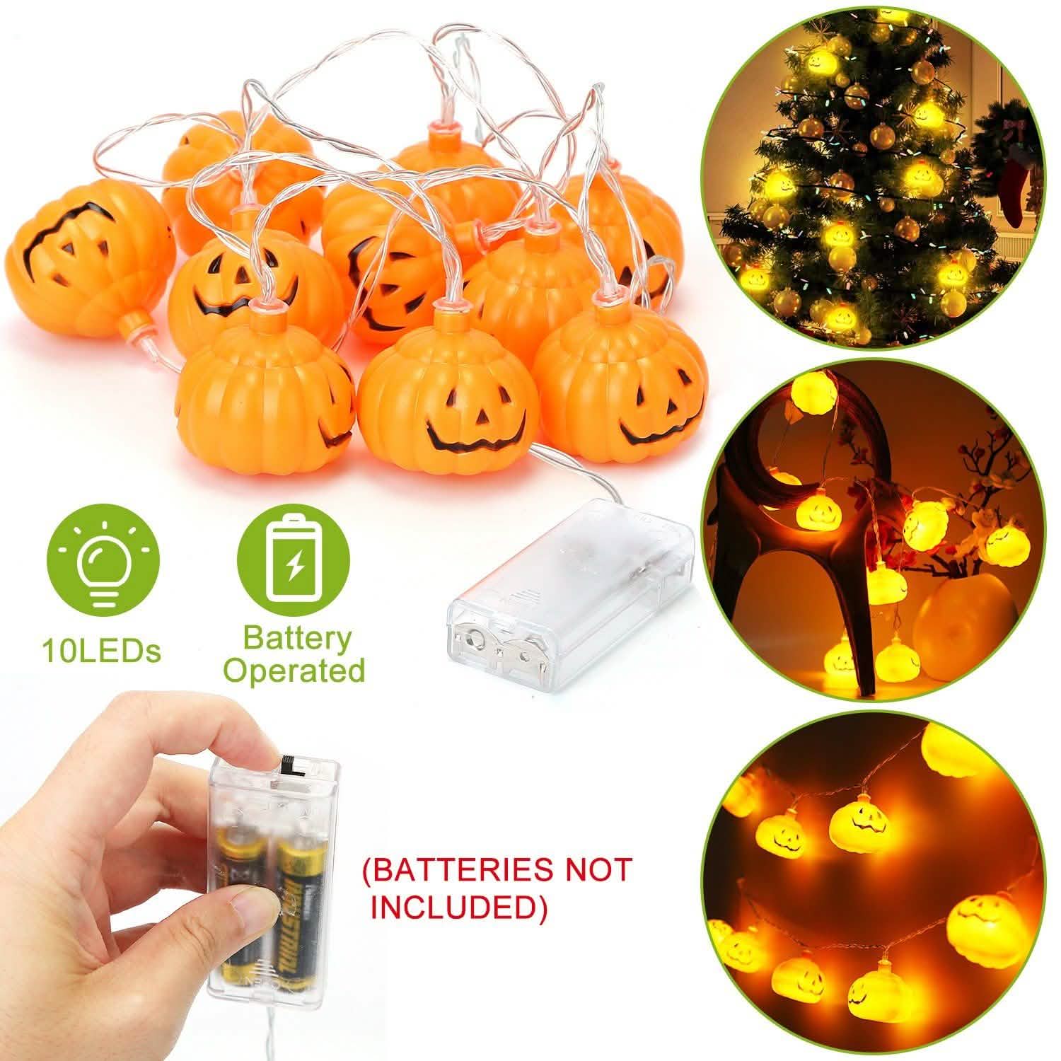 Halloween String Light Pumpkin LED Lamps Battery Powered Seasonal Decor - Tophatter Daily Deals