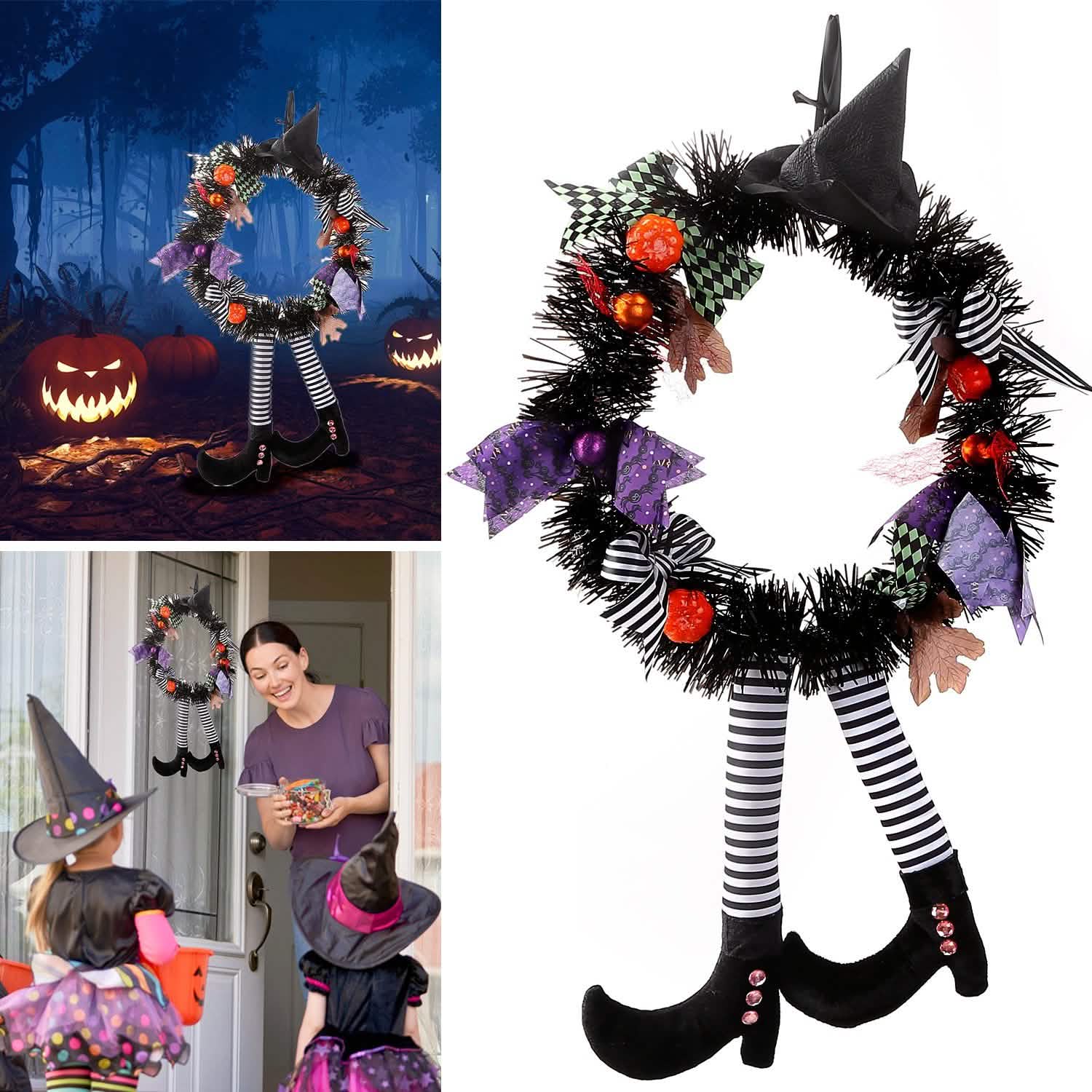 Halloween Witch Wreath Pumpkin Decorations Seasonal Decor - Tophatter Daily Deals