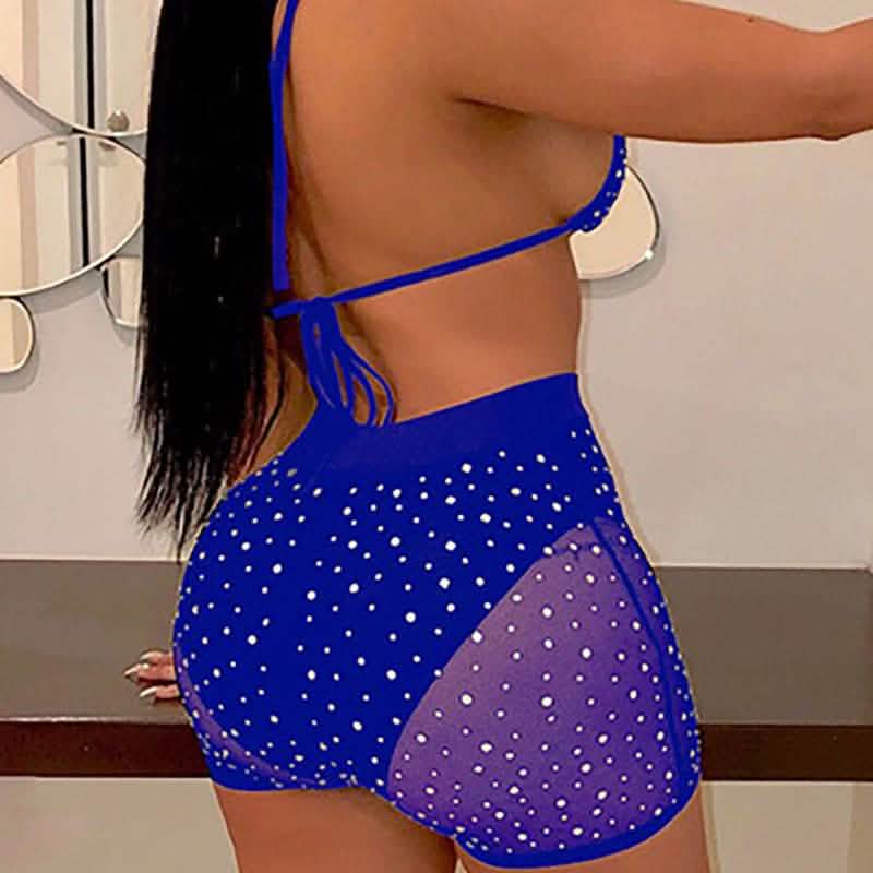 Halter See Through Sequins Mesh Bra & Shorts Women's Lingerie - Tophatter Daily Deals