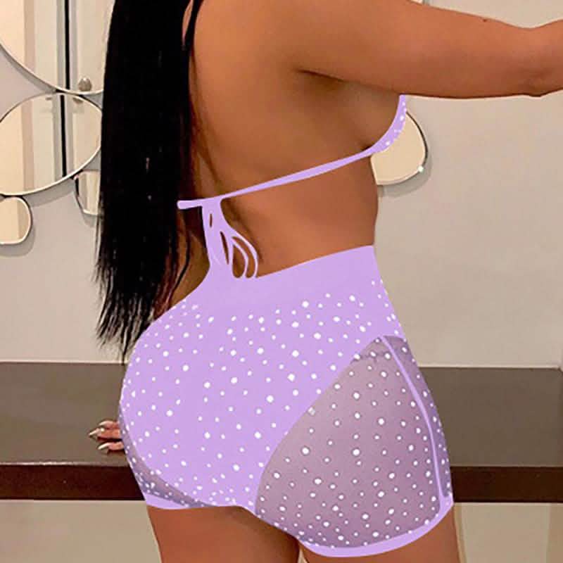 Halter See Through Sequins Mesh Bra & Shorts Women's Lingerie - Tophatter Daily Deals