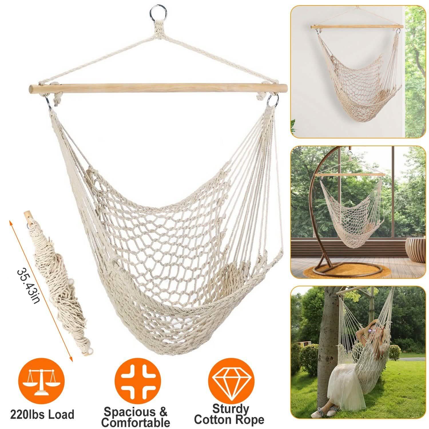Hammock Chair Hanging Rope Seat Garden & Patio - Tophatter Daily Deals