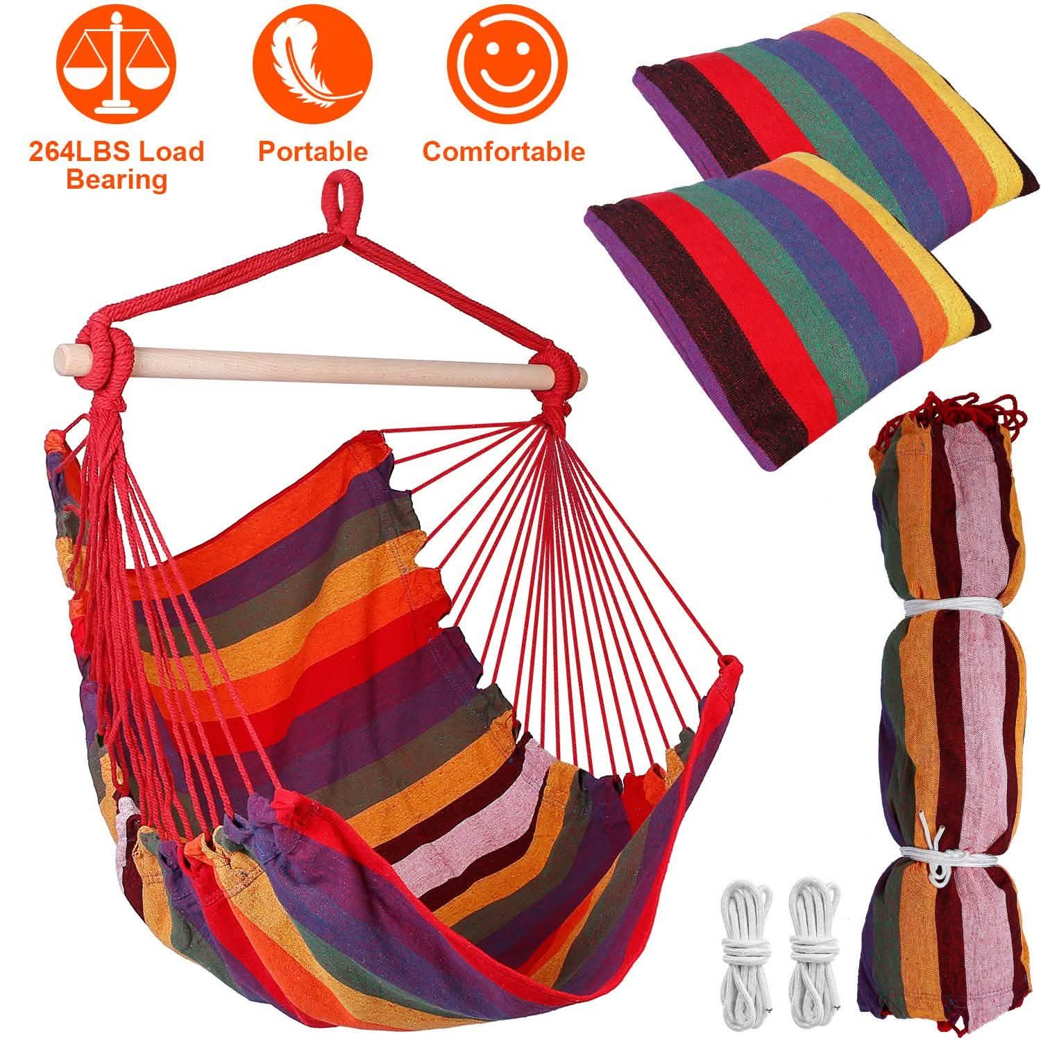 Hammock Hanging Chair Canvas with 2 Pillows Garden & Patio - Tophatter Daily Deals
