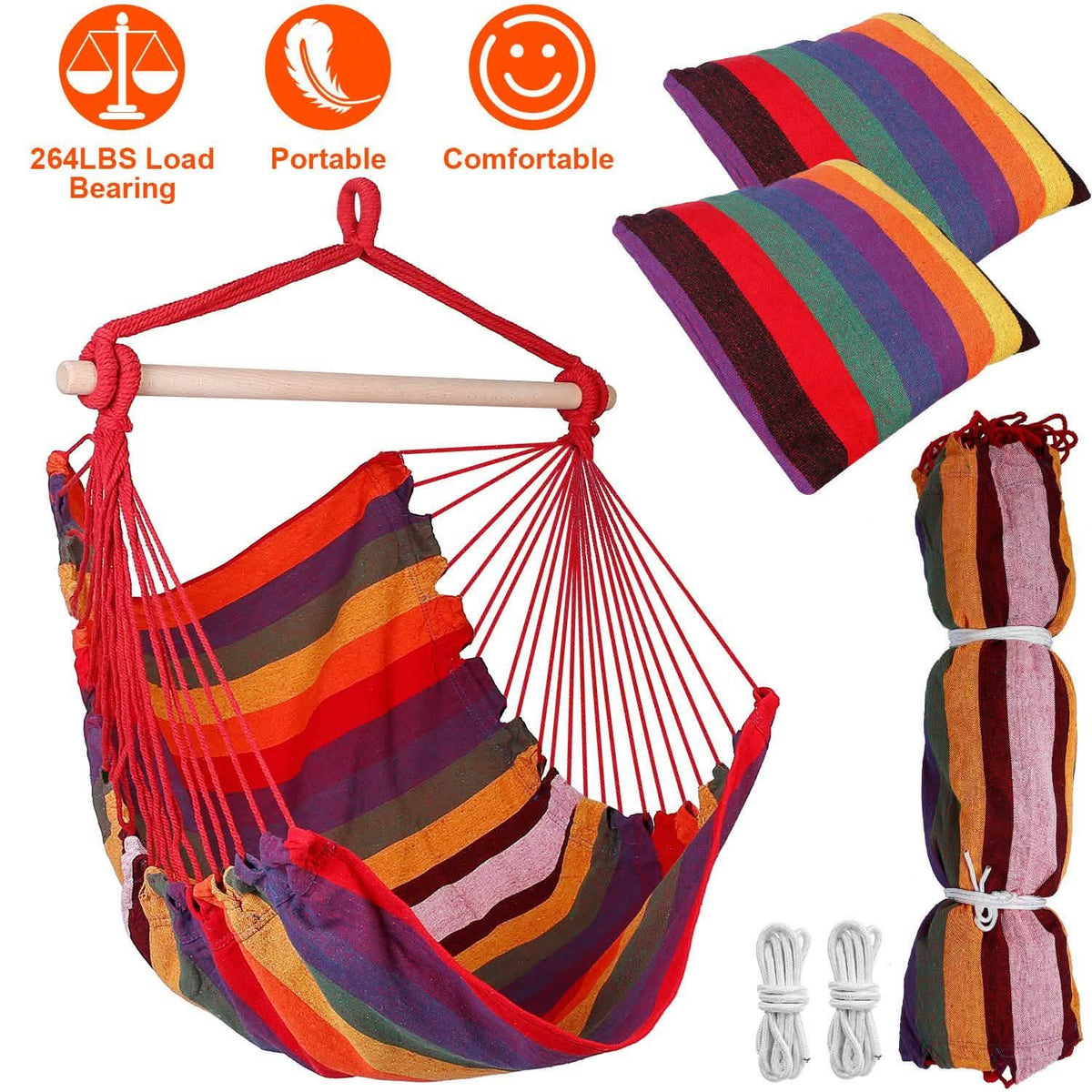 Hammock Hanging Chair Canvas with 2 Pillows Garden & Patio - Tophatter Daily Deals