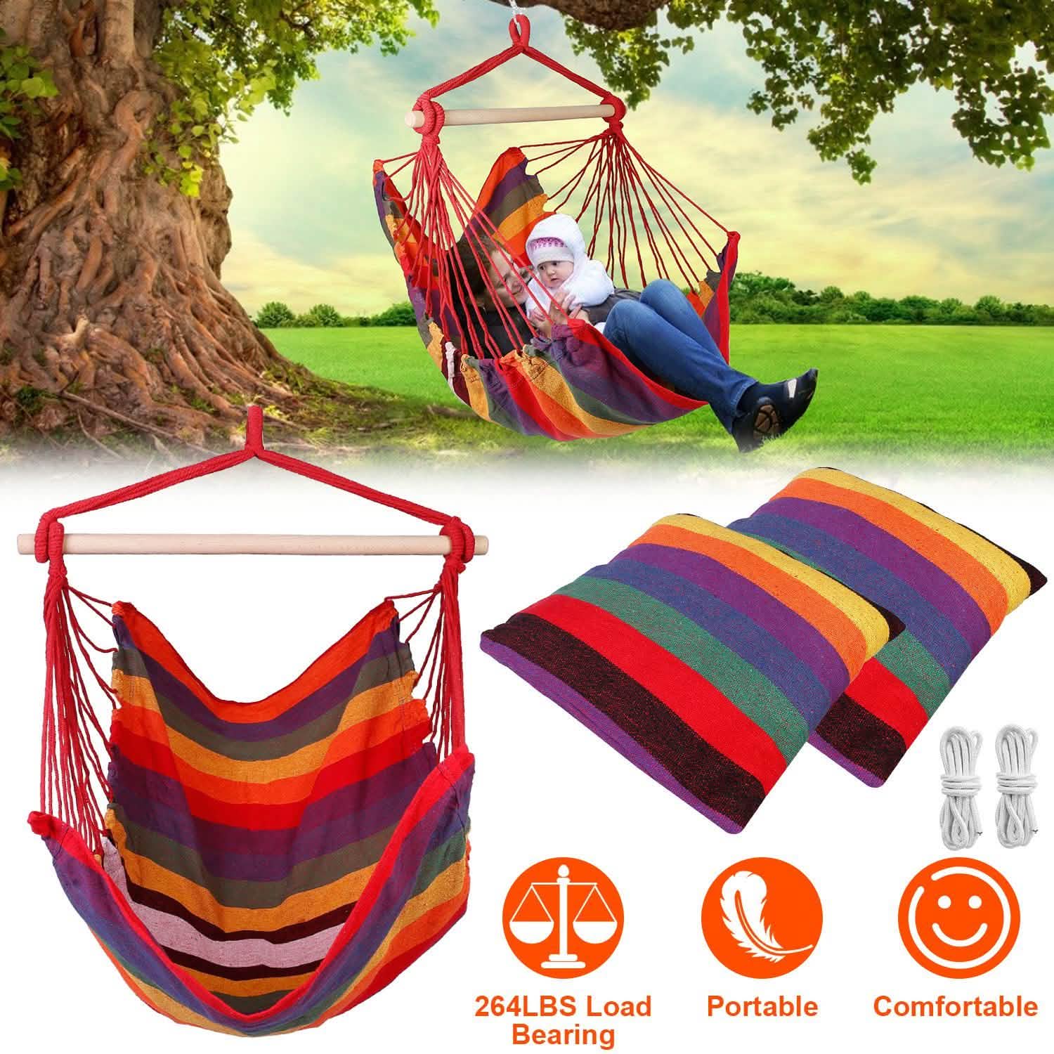 Hammock Hanging Chair Canvas with 2 Pillows Garden & Patio - Tophatter Daily Deals