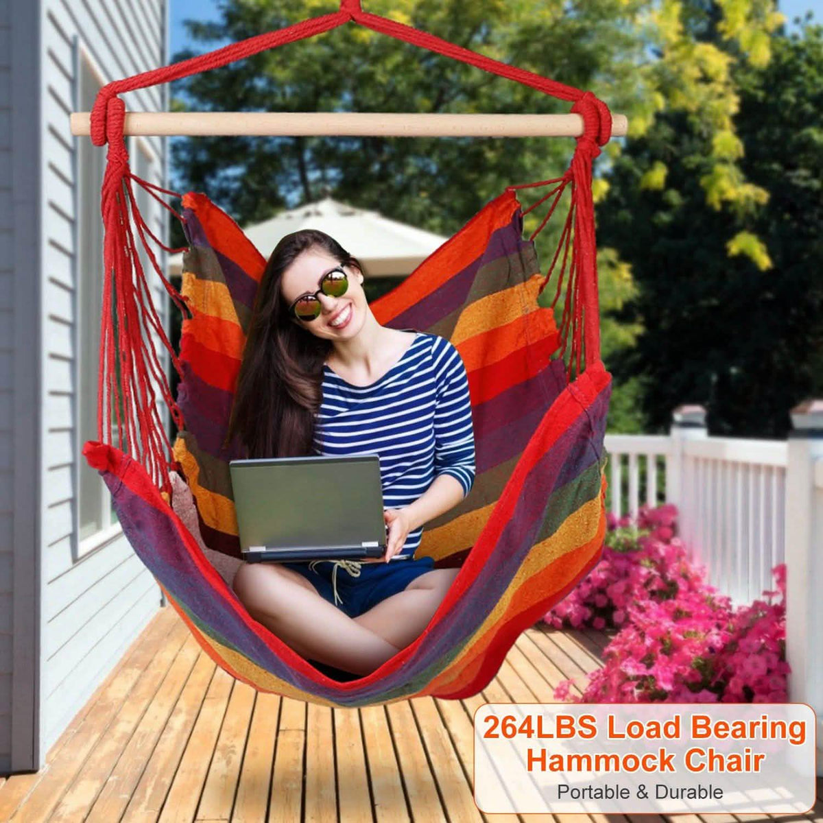 Hammock Hanging Chair Canvas with 2 Pillows Garden & Patio - Tophatter Daily Deals