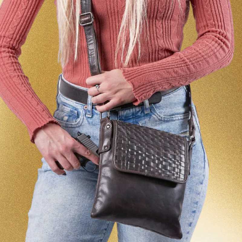 Leather Concealed Carry Hana Woven Crossbody EDC Bag Handgun Purses - Tophatter Daily Deals