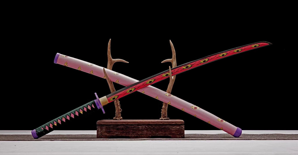 Hand Forged Anime Katana Demon Slayer Kokushibo 1045 Carbon steel Red Blade - Tophatter Daily Deals
