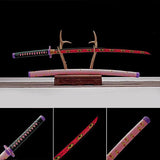 Hand Forged Anime Katana Demon Slayer Kokushibo 1045 Carbon steel Red Blade - Tophatter Daily Deals