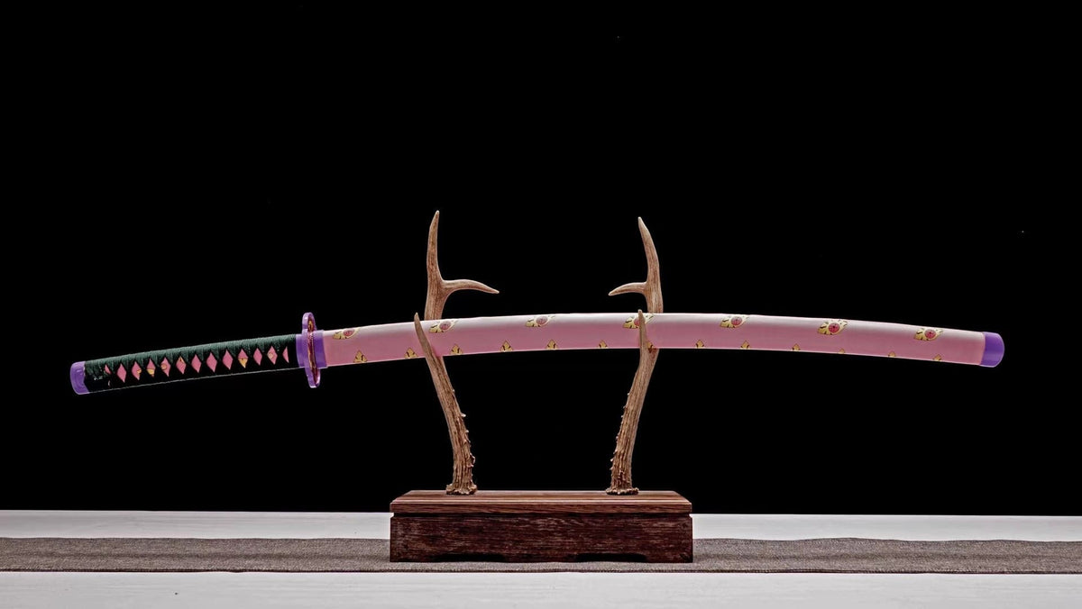 Hand Forged Anime Katana Demon Slayer Kokushibo 1045 Carbon steel Red Blade - Tophatter Daily Deals