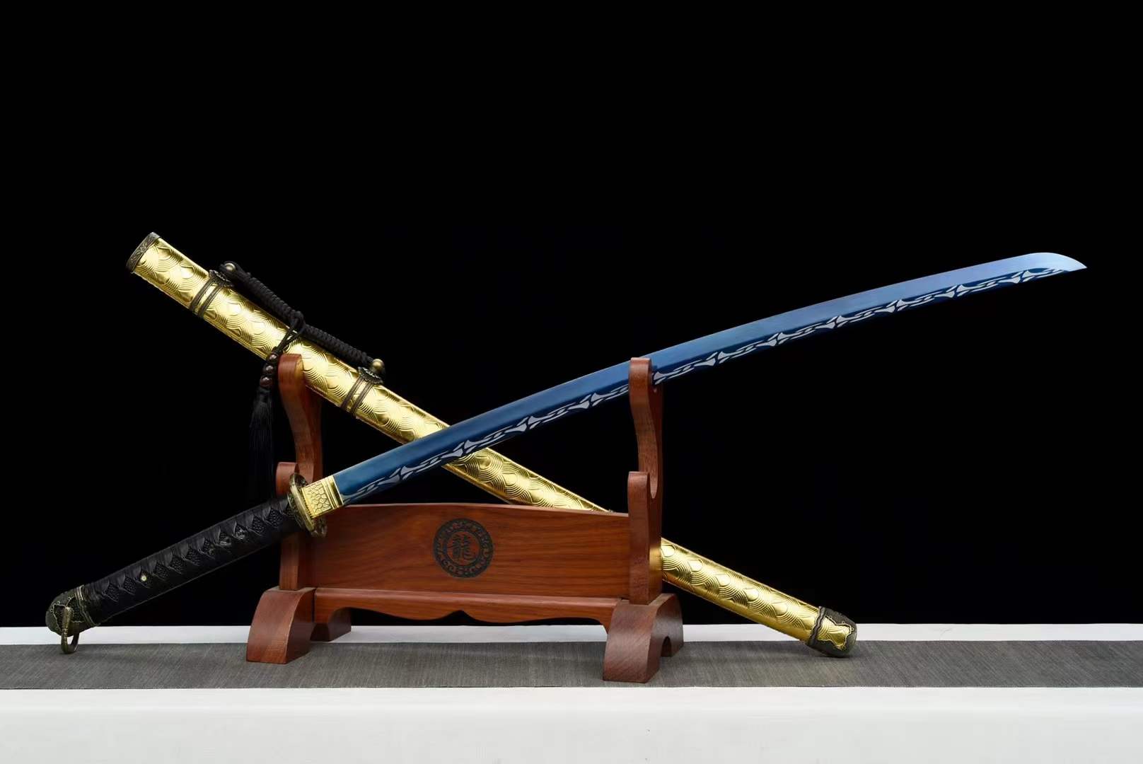 Hand Forged Japanese Samurai Katana 98 High manganese Steel Baked Blue - Tophatter Daily Deals