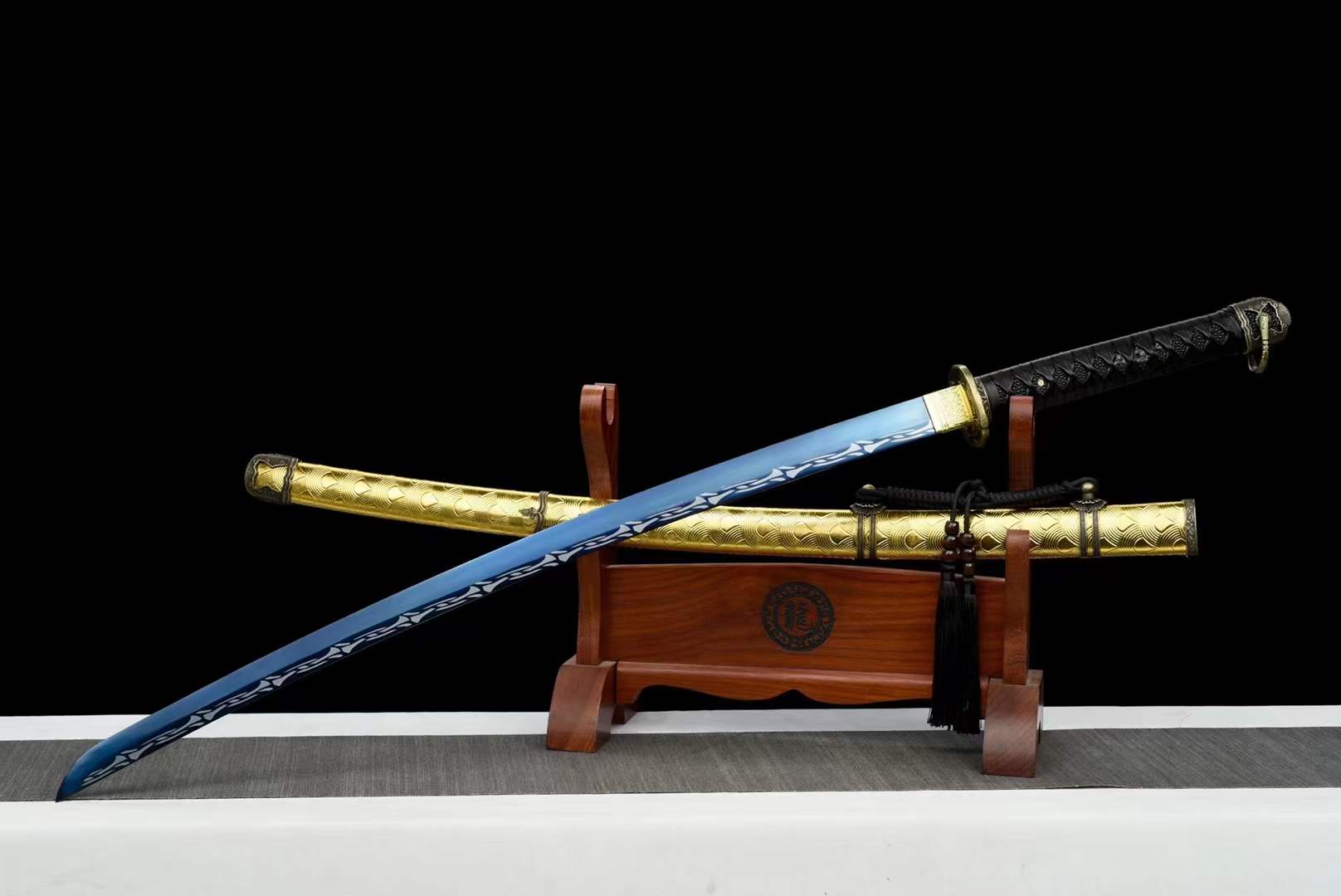 Hand Forged Japanese Samurai Katana 98 High manganese Steel Baked Blue - Tophatter Daily Deals