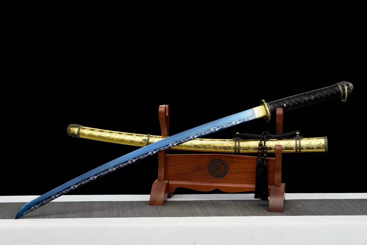 Hand Forged Japanese Samurai Katana 98 High manganese Steel Baked Blue - Tophatter Daily Deals