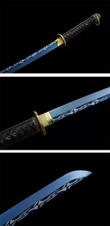 Hand Forged Japanese Samurai Katana 98 High manganese Steel Baked Blue - Tophatter Daily Deals