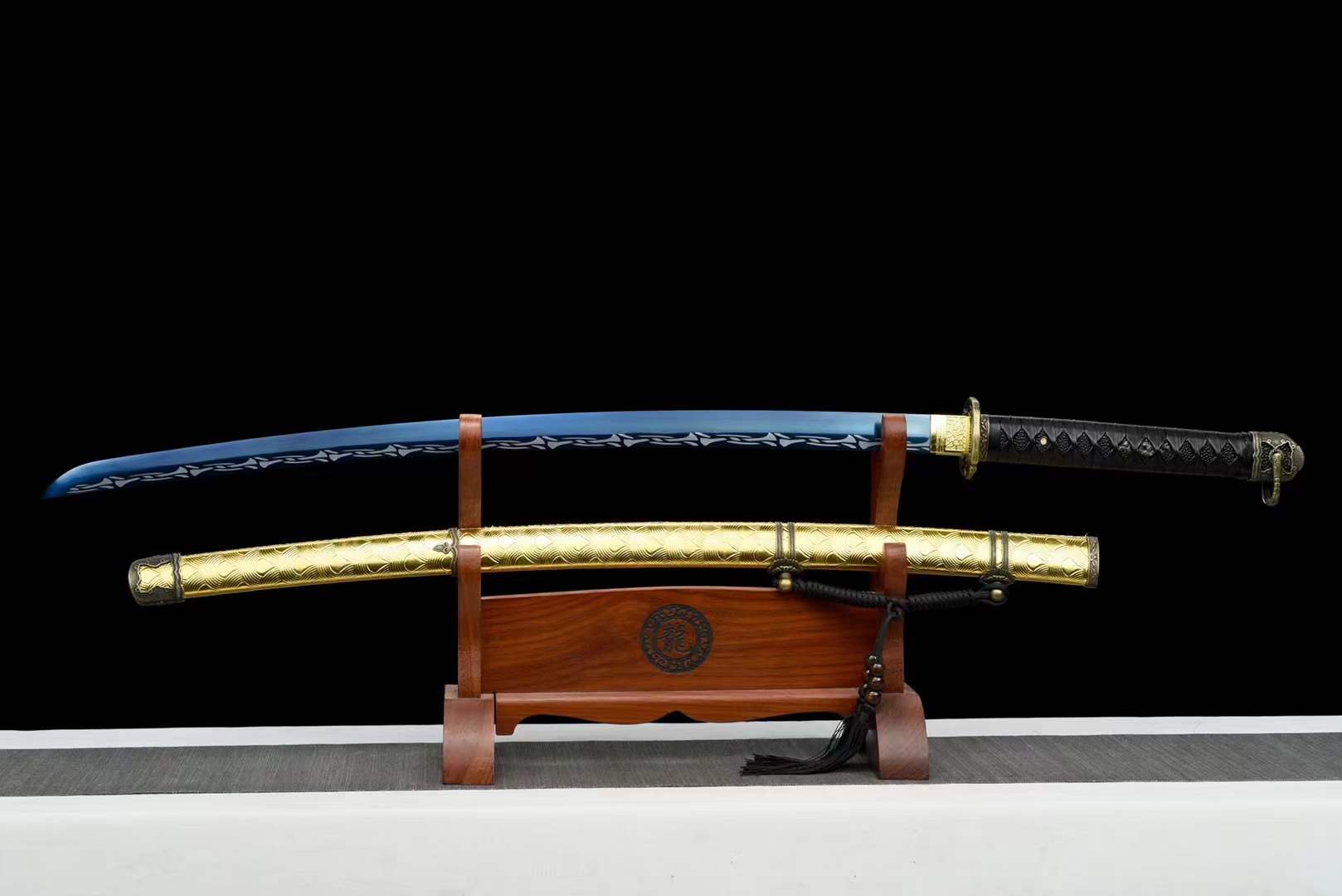 Hand Forged Japanese Samurai Katana 98 High manganese Steel Baked Blue - Tophatter Daily Deals