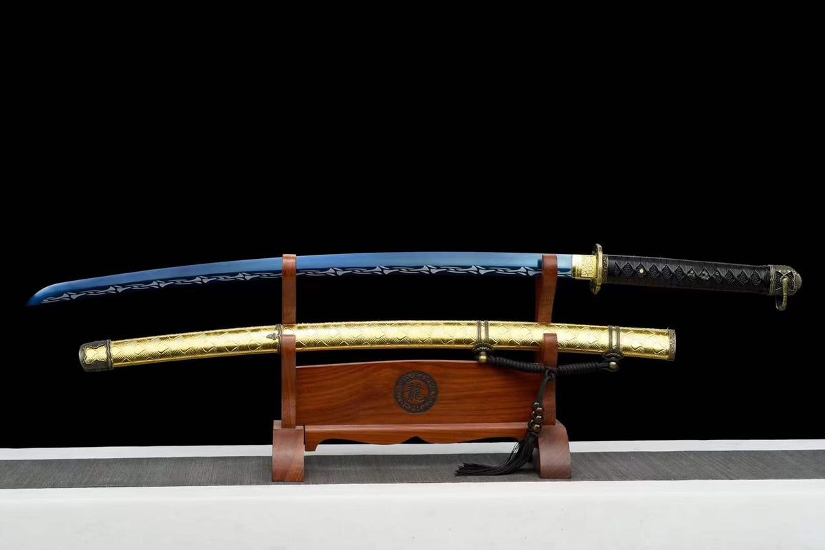 Hand Forged Japanese Samurai Katana 98 High manganese Steel Baked Blue - Tophatter Daily Deals