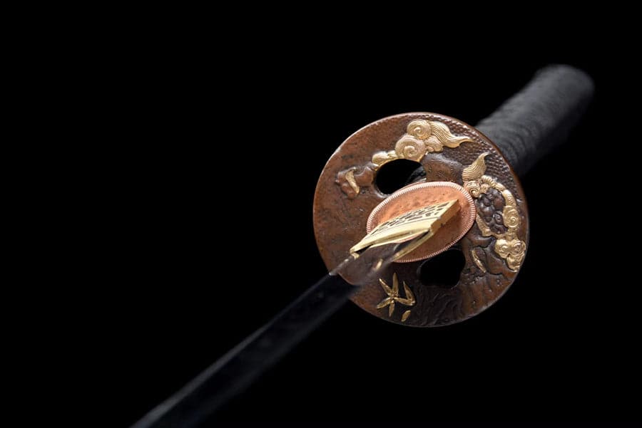 Hand Forged Japanese Samurai Katana Auspicious Clouds &Beasts T10 Turns the soil to burn blade - Tophatter Daily Deals