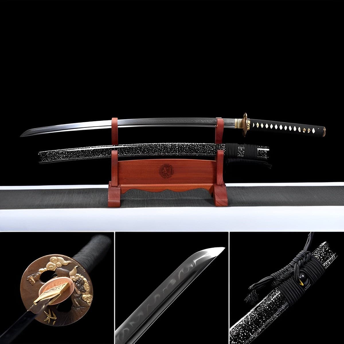 Hand Forged Japanese Samurai Katana Auspicious Clouds &Beasts T10 Turns the soil to burn blade - Tophatter Daily Deals