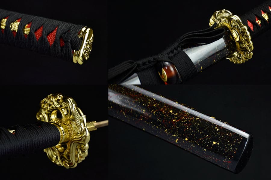 Hand Forged Japanese Samurai Katana Bare Gold T10 Carbon steel Blade baking gold - Tophatter Daily Deals