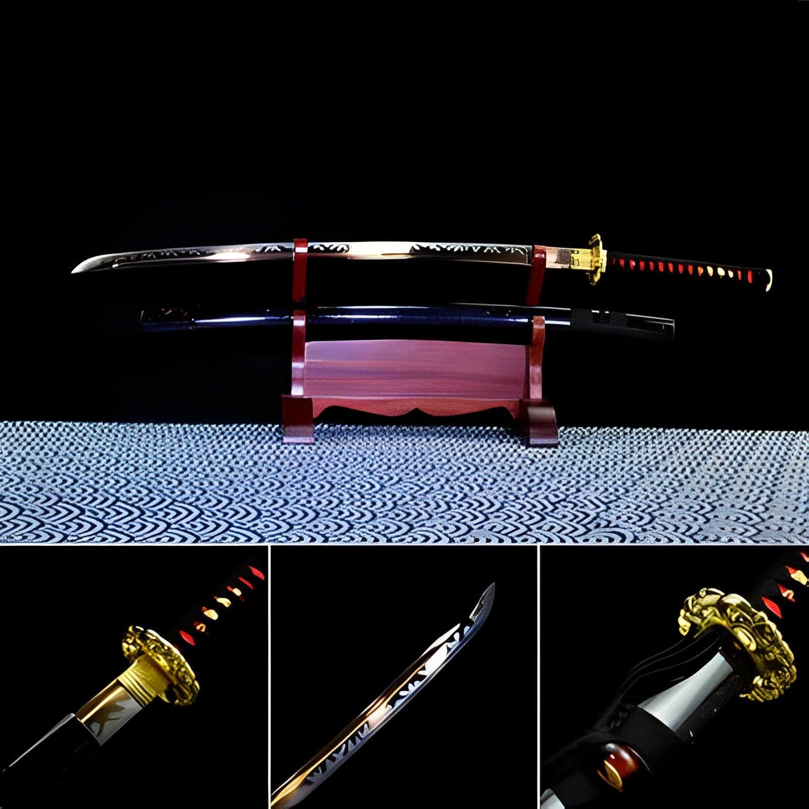 Hand Forged Japanese Samurai Katana Bare Gold T10 Carbon steel Blade baking gold - Tophatter Daily Deals