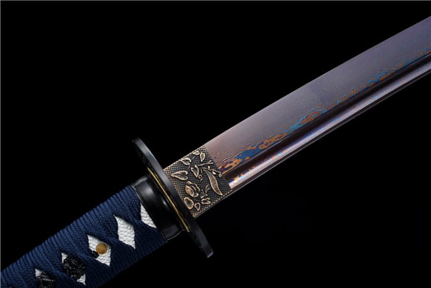 Hand Forged Japanese Samurai Katana Bitter Cold Fragrance Pattern Steel Blue Blade - Tophatter Daily Deals