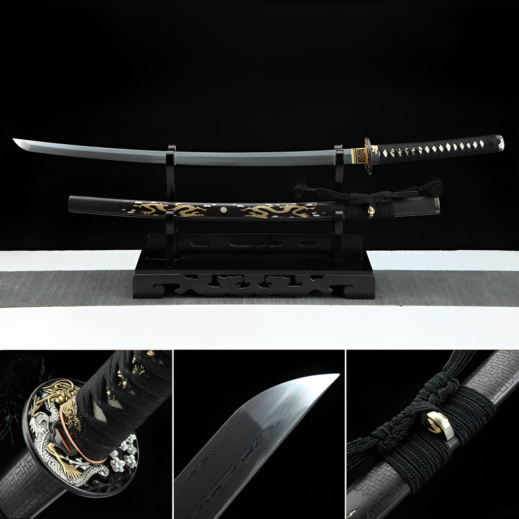 Hand Forged Japanese Samurai Katana Double Dragon Pattern Steel - Tophatter Daily Deals