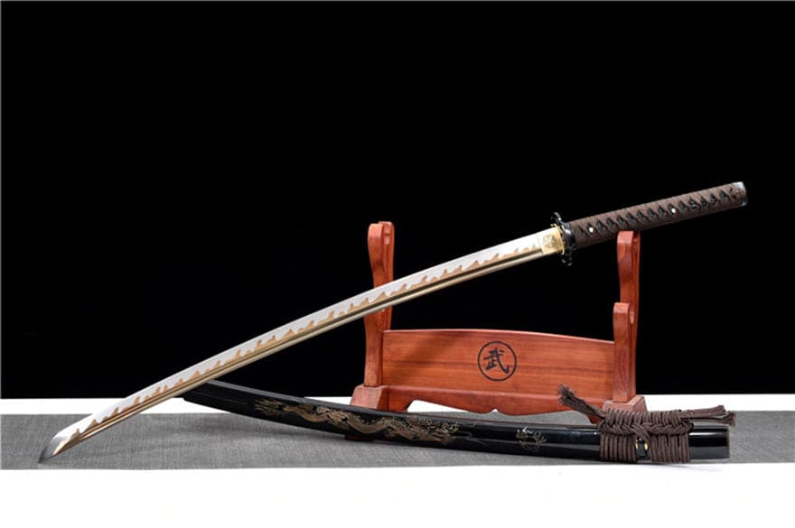 Hand Forged Japanese Samurai Katana Dragon King High Manganese Steel Baked gold blades - Tophatter Daily Deals