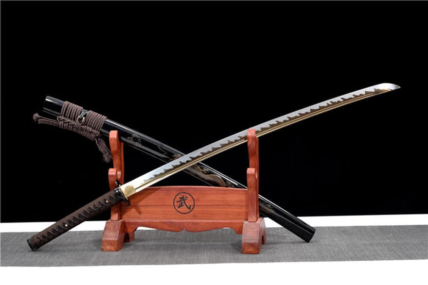 Hand Forged Japanese Samurai Katana Dragon King High Manganese Steel Baked gold blades - Tophatter Daily Deals