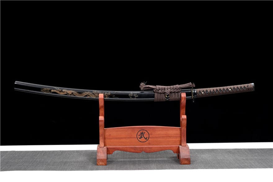 Hand Forged Japanese Samurai Katana Dragon King High Manganese Steel Baked gold blades - Tophatter Daily Deals