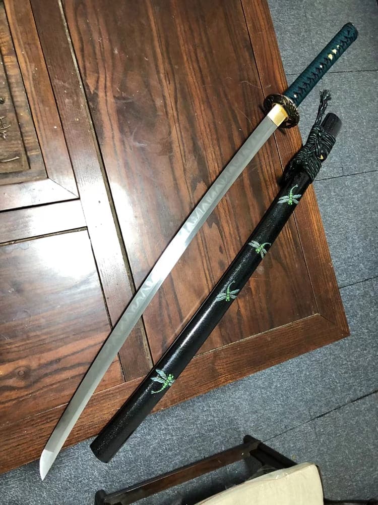 Hand Forged Japanese Samurai Katana Dragonfly Specialty leaf pattern burnishing blade - Tophatter Daily Deals