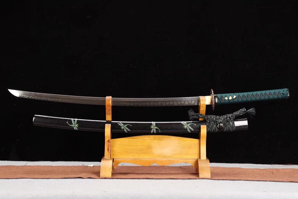 Hand Forged Japanese Samurai Katana Dragonfly Specialty leaf pattern burnishing blade - Tophatter Daily Deals