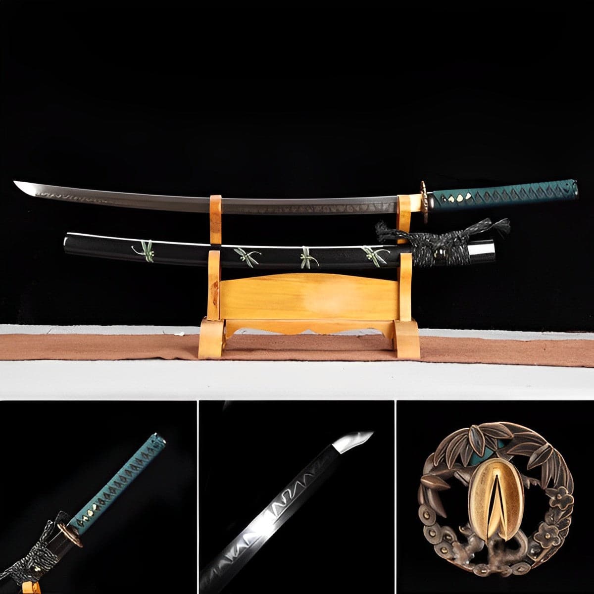 Hand Forged Japanese Samurai Katana Dragonfly Specialty leaf pattern burnishing blade - Tophatter Daily Deals