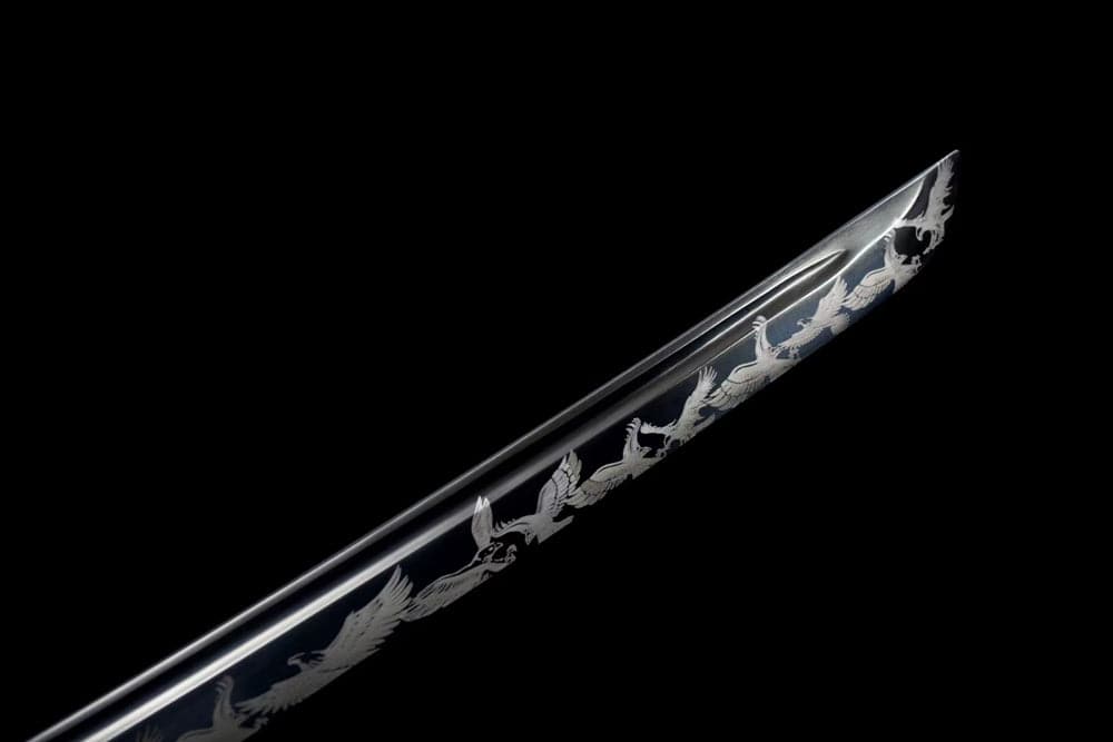 Hand Forged Japanese Samurai Katana Eagle Carbon steel Blackened blade engraving - Tophatter Daily Deals