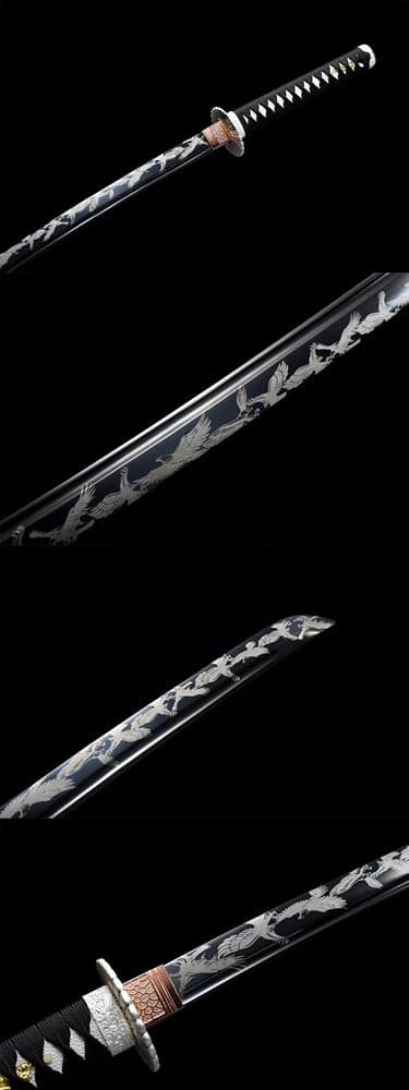 Hand Forged Japanese Samurai Katana Eagle Carbon steel Blackened blade engraving - Tophatter Daily Deals