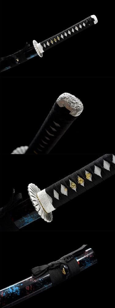 Hand Forged Japanese Samurai Katana Eagle Carbon steel Blackened blade engraving - Tophatter Daily Deals