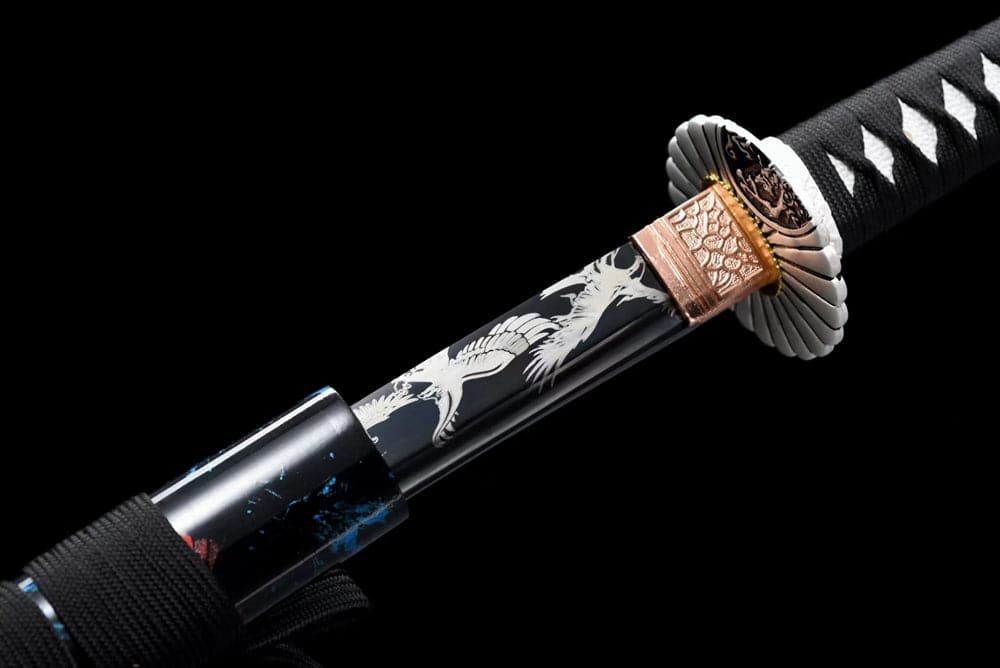 Hand Forged Japanese Samurai Katana Eagle Carbon steel Blackened blade engraving - Tophatter Daily Deals