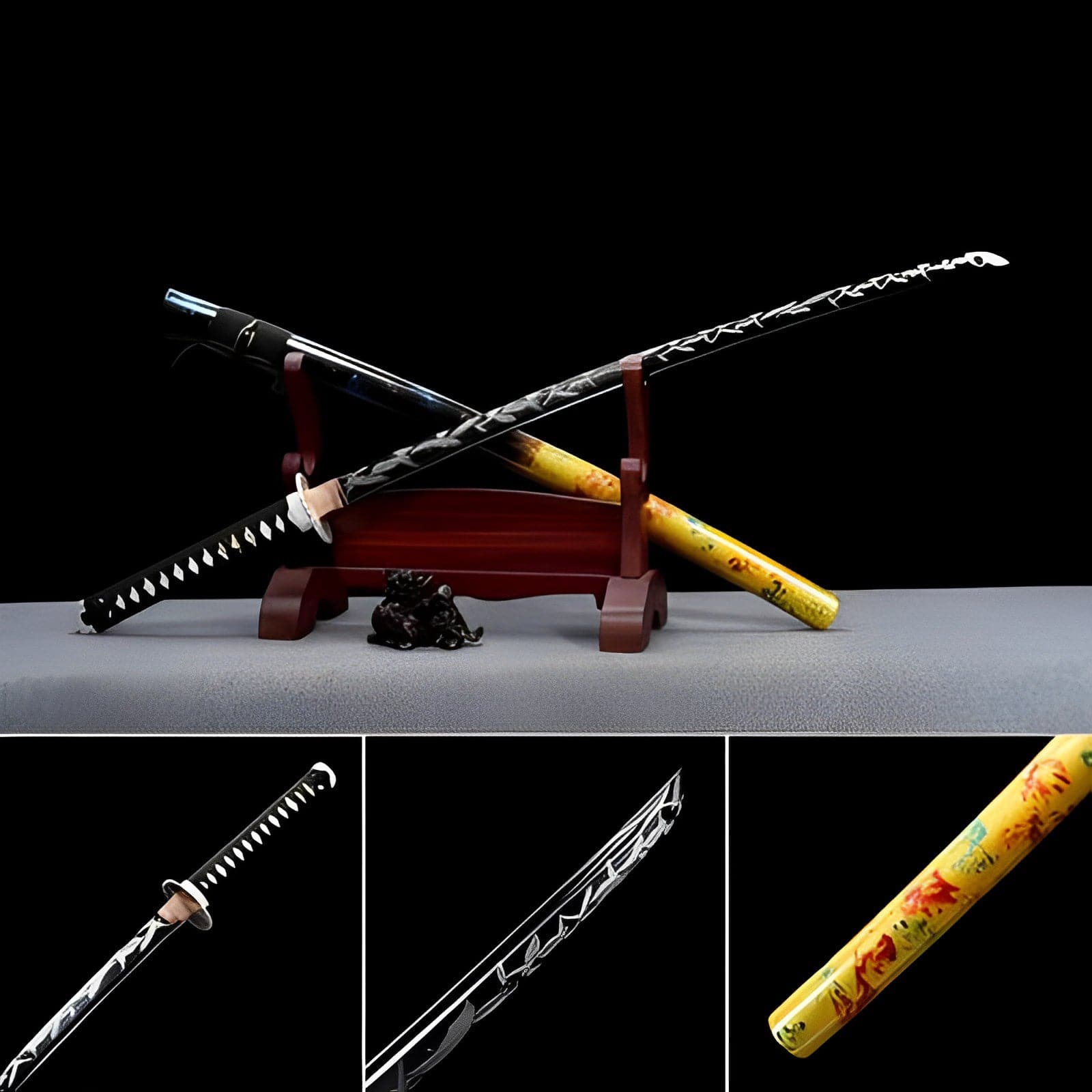 Hand Forged Japanese Samurai Katana Eagle Carbon steel Blackened blade engraving - Tophatter Daily Deals